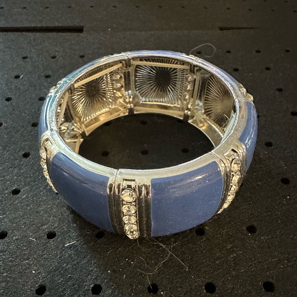 Chunky Blue Enamel and Rhinestone Stretch Bracelet